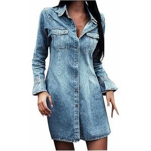 NEW UNISHE long sleeve jean shirt dress in blue